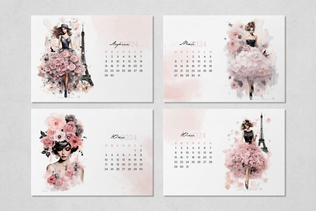 месечен календар, 2024, А4, календари за 2024, париж, календар с рози, календар с цветя, женски календар, календар за момиче, свали и отпечатай, календар за печат вкъщи